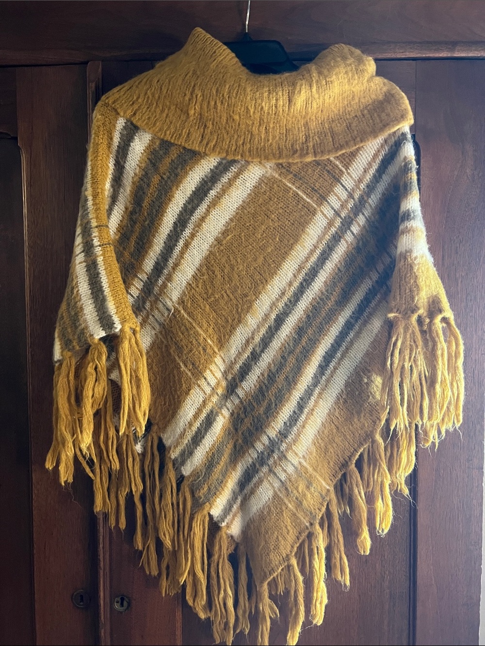 Wooden Ships Mustard, Cream & Gray Striped Fringe Poncho